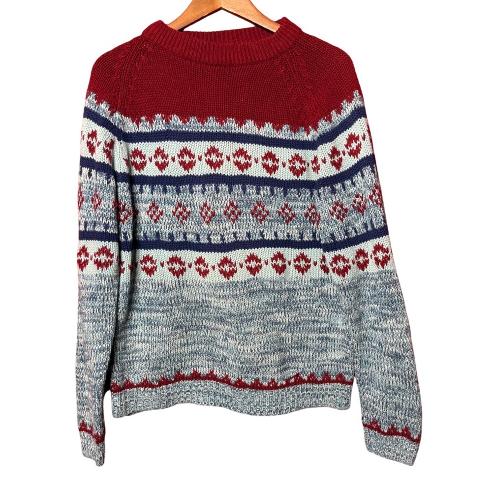 VTG National Shirt Shops Large Fair Isle Sweater Blue Knit Fisherman Cabin